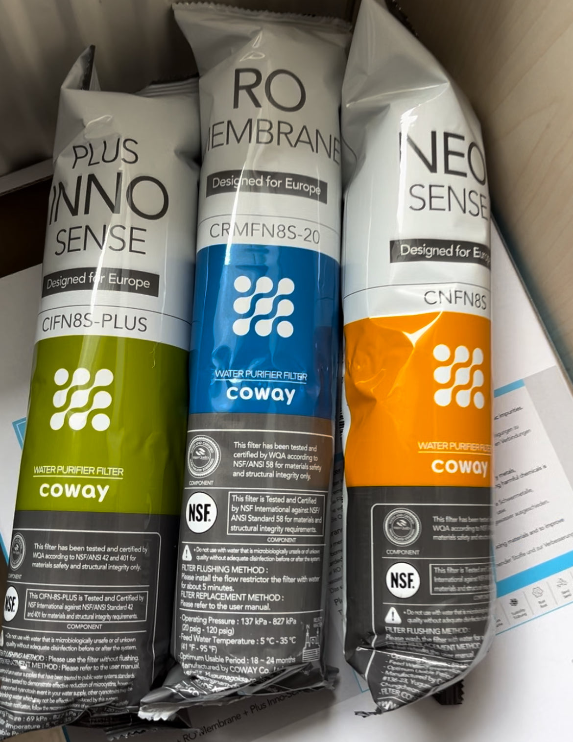 Filterset für Coway  ( Inno Sense , Neo Sense & Membranfilter CRMFN8S-20 für CHP-06DL, CHP-250L, P-08L u.s.w