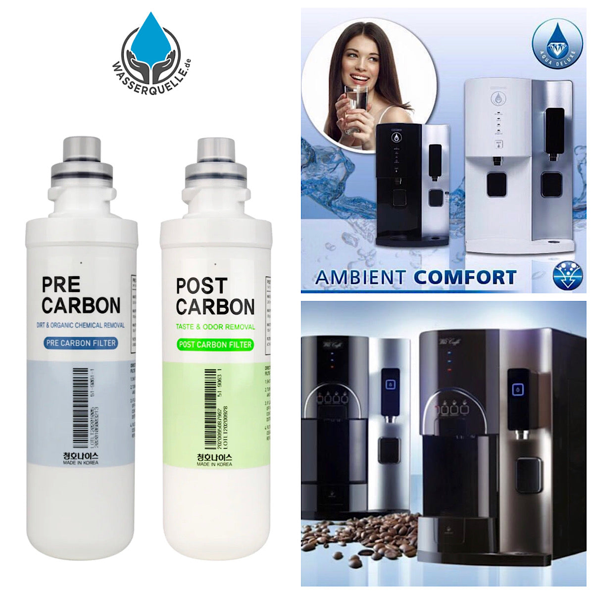 T Filtersatz | Vor & Nachfilter | Pre Carbon, Post Carbon für Ambient Comfort ( CHP-3930D ), WHI Caffee Ambient ( CHP-3931D ) und Omni (CHP-4030D)